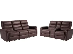 Mor Furniture Forte Reclining Sofa & Console Loveseat In Dark Brown
