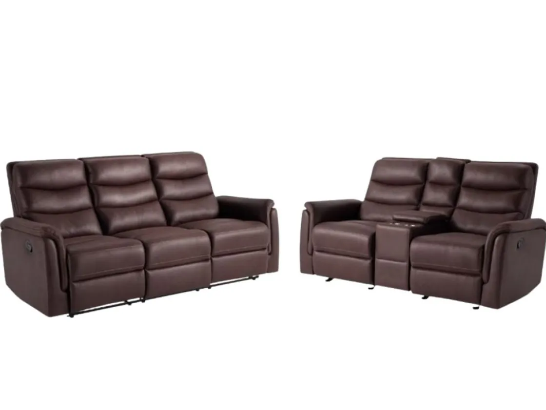 Mor Furniture Forte Reclining Sofa & Console Loveseat In Dark Brown