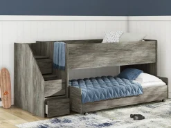 Kids Mor Furniture Frandern Loft Bed W/ Caster Bed & Storage Steps In Gray, Twin