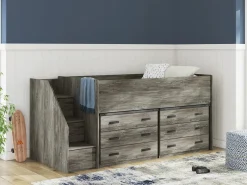 Kids Mor Furniture Frandern Loft Bed W/ Caster Bed & Storage Steps In Gray, Twin
