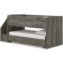 Kids Mor Furniture Frandern Loft Bed W/ Caster Bed & Storage Steps In Gray, Twin
