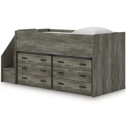 Kids Mor Furniture Frandern Loft Bed W/ Caster Bed & Storage Steps In Gray, Twin