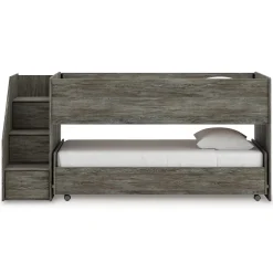 Kids Mor Furniture Frandern Loft Bed W/ Caster Bed & Storage Steps In Gray, Twin