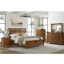 Mor Furniture Gage Sleigh Bed W/ Storage, Dresser, Mirror & Nightstand In Chestnut, Queen