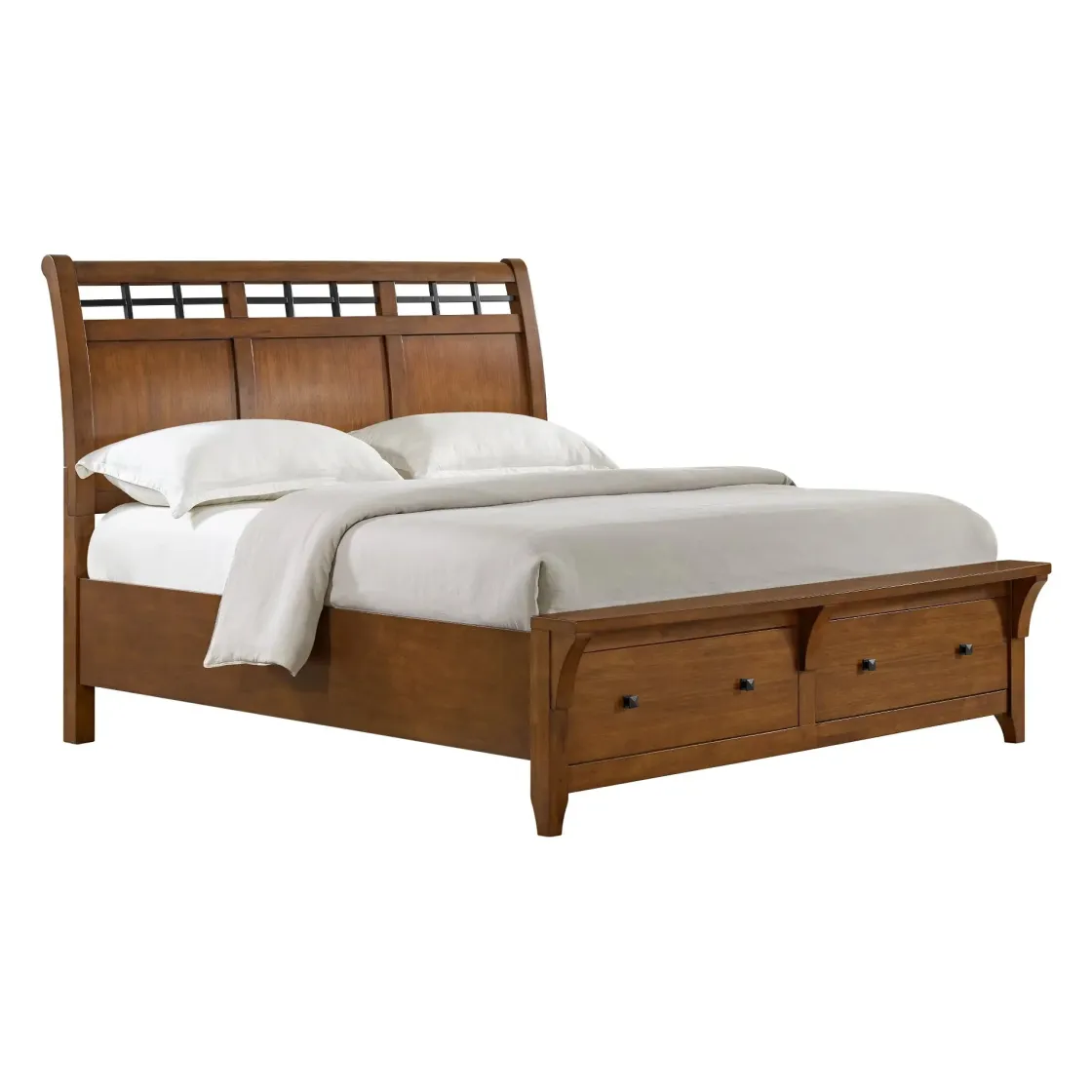 Mor Furniture Gage Sleigh Bed W/ Storage, Dresser, Mirror & Nightstand In Chestnut, Queen