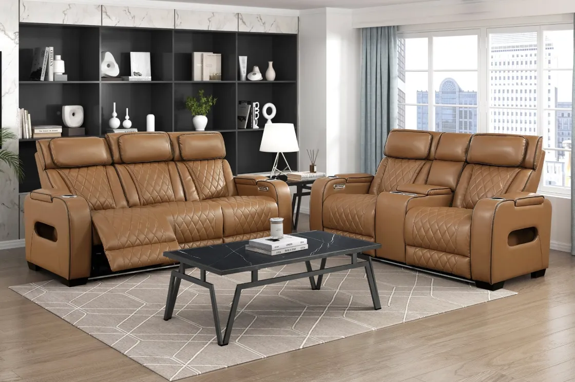 Mor Furniture Gallington 2 Power Console Loveseat In Brown
