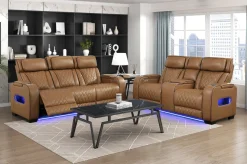 Mor Furniture Gallington 2 Power Sofa & Console Loveseat In Brown