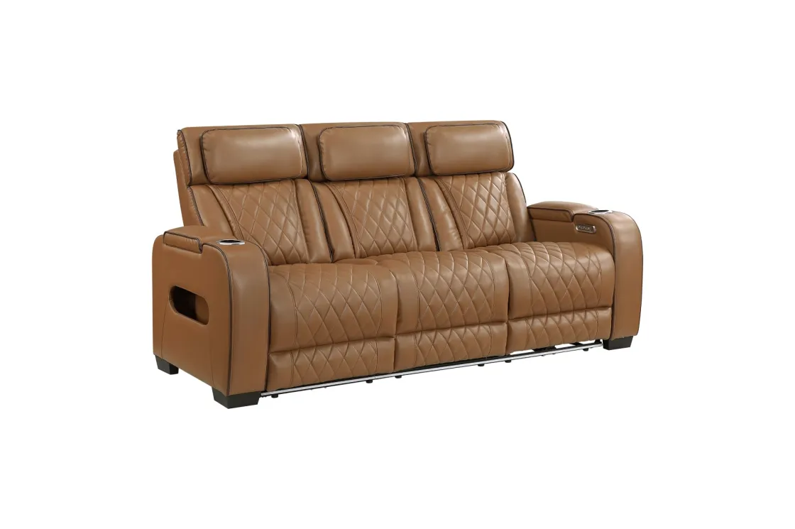Mor Furniture Gallington 2 Power Sofa W/ Drop Down Console In Brown