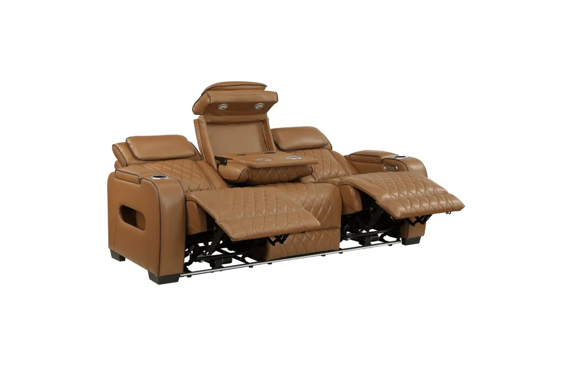 Mor Furniture Gallington 2 Power Sofa W/ Drop Down Console In Brown
