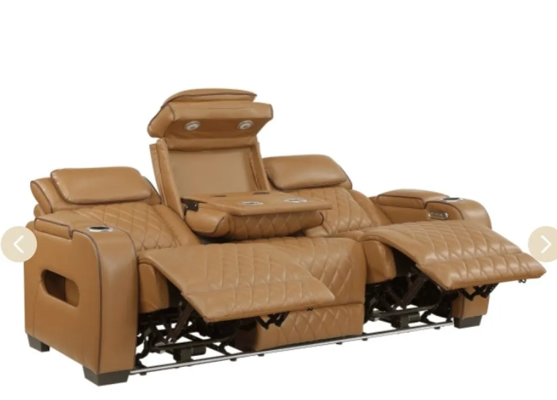 Mor Furniture Gallington 2 Power Sofa W/ Drop Down Console In Brown