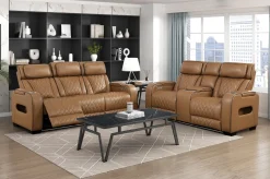 Mor Furniture Gallington 2 Power Sofa W/ Drop Down Console In Brown
