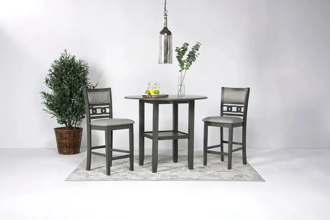 Mor Furniture Gia Counter Height Extendable Round Dining Table & 2 Stools In Gray