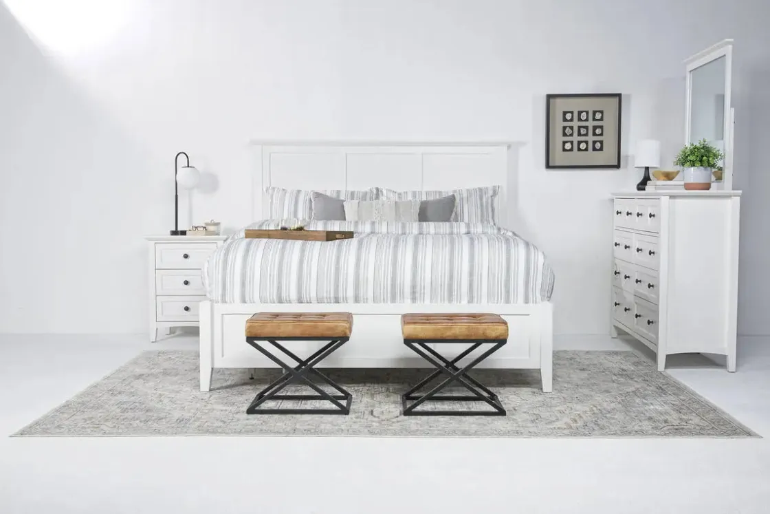 Mor Furniture Grace Panel Bed, Dresser, Mirror & Nightstand In Snowfall, Full