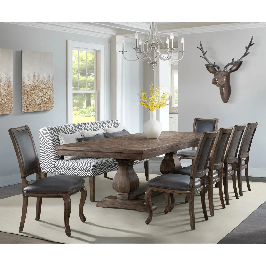 Mor Furniture Gramercy Dining Table, 6 Framed Back Chairs & Bench In Walnut