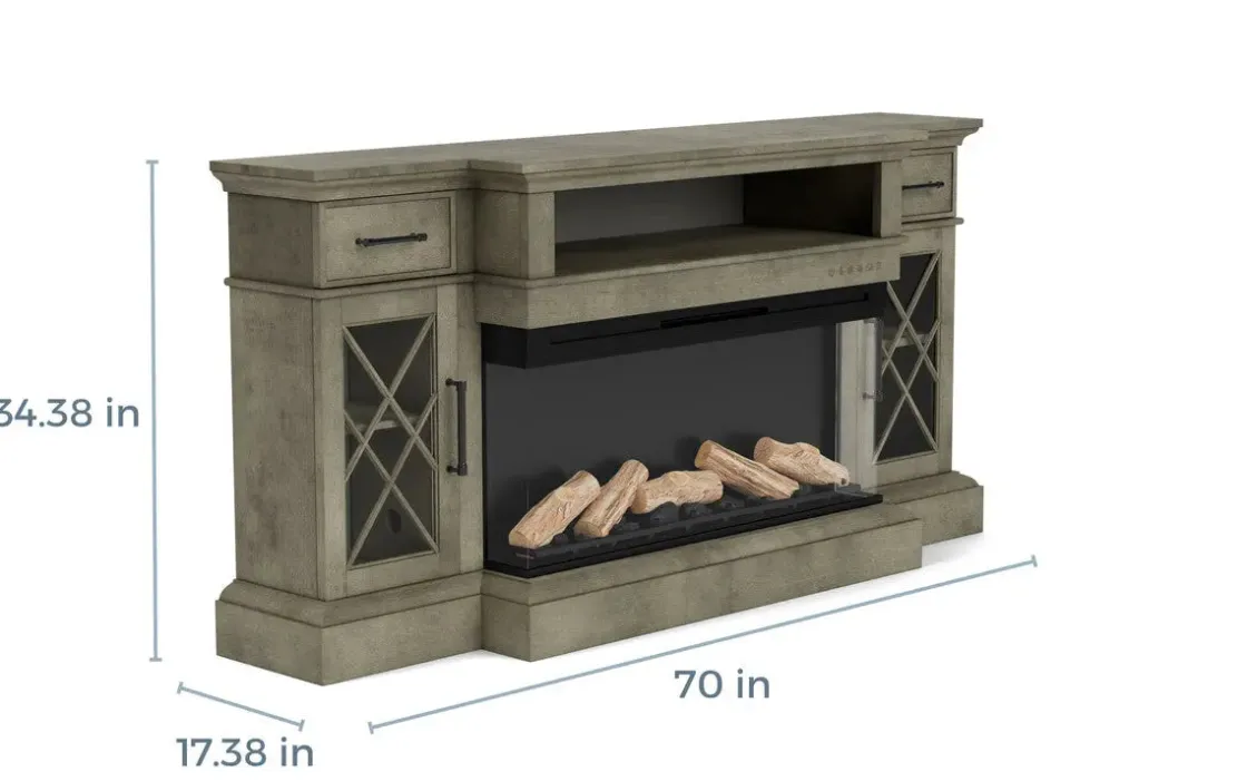 Mor Furniture Harbor Console W/ Fireplace Insert In Brown, 70 Inch