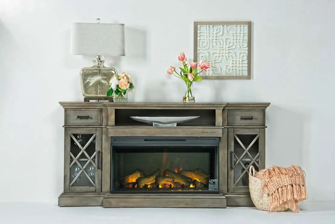 Mor Furniture Harbor Console W/ Fireplace Insert In Brown, 70 Inch