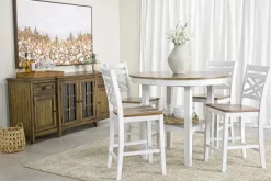 Mor Furniture Harlin Round Counter Height Dining Table & 4 Stools In White/Brown
