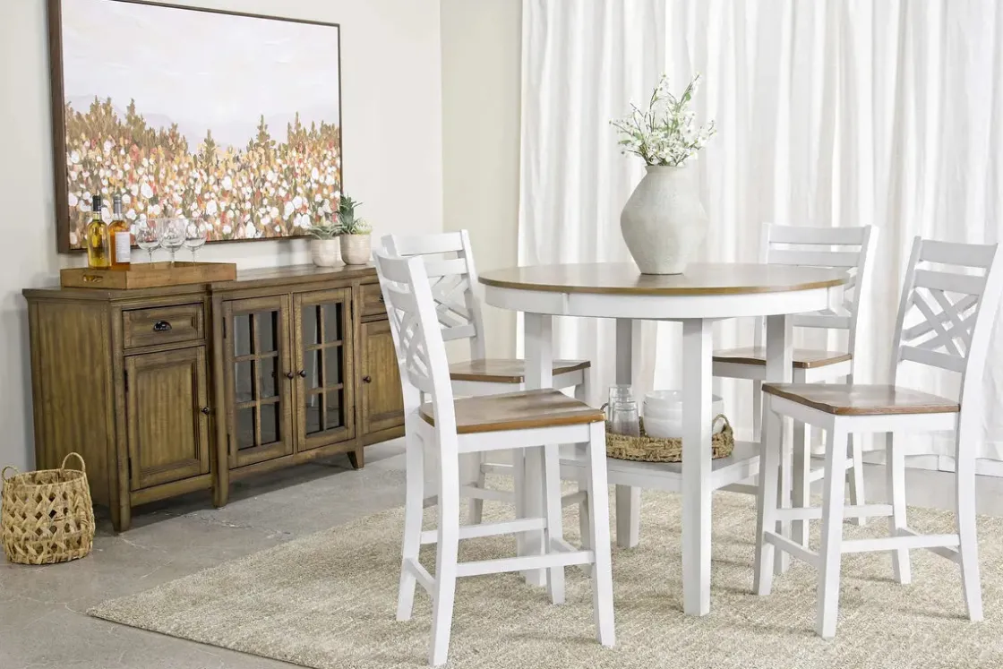 Mor Furniture Harlin Round Counter Height Dining Table & 4 Stools In White/Brown