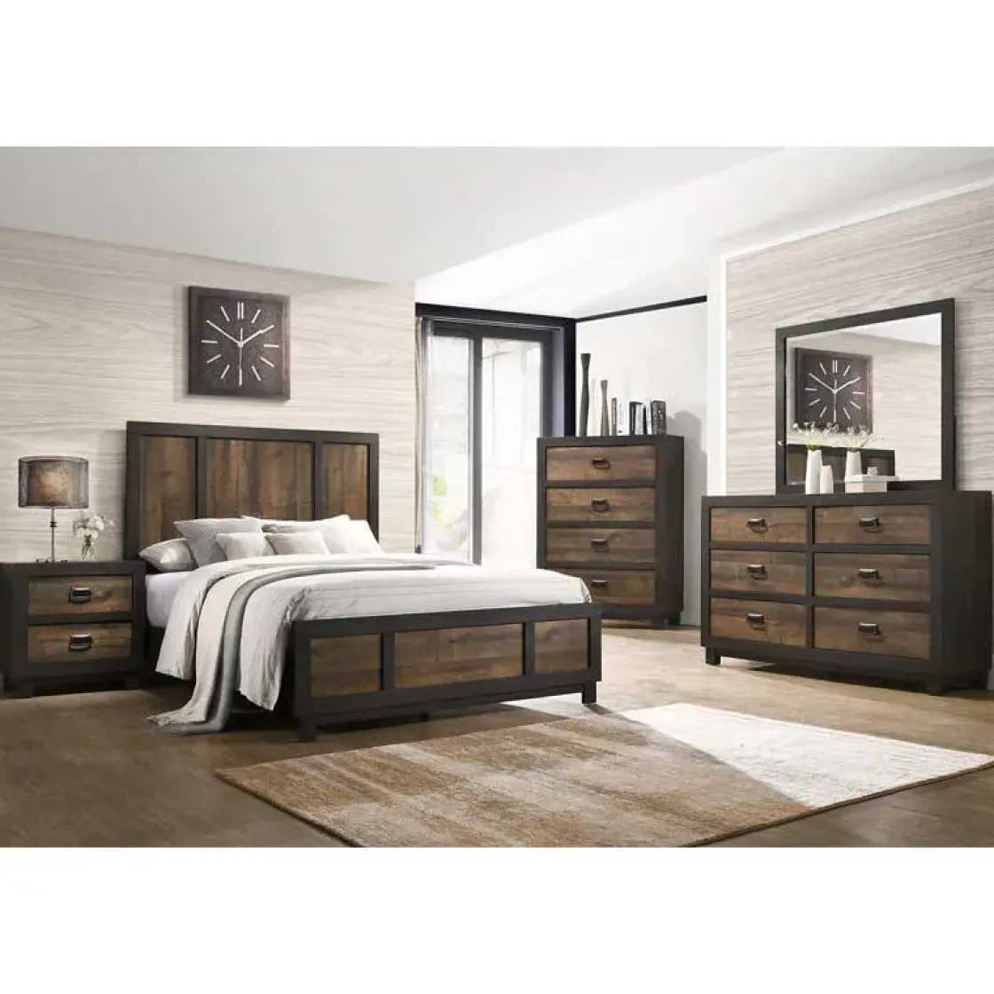 Mor Furniture Harlington Panel Bed, Dresser, Mirror & Nightstand In Walnut, Full