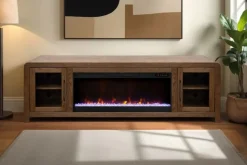 Mor Furniture Haven Fireplace Console In Brown, 81 Inch