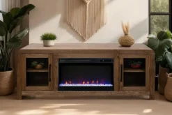Mor Furniture Haven Fireplace Console In Brown, 81 Inch