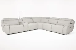 Mor Furniture Imperial 6 Piece 2 Power Sectional W/ 2 Power Armless Recliner In Blanca Light Gray Leather