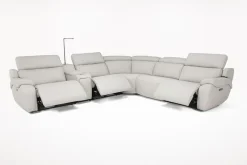 Mor Furniture Imperial 6 Piece 2 Power Sectional W/ 2 Power Armless Recliner In Blanca Light Gray Leather