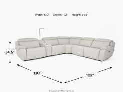 Mor Furniture Imperial 6 Piece 2 Power Sectional W/ 2 Power Armless Recliner In Blanca Light Gray Leather