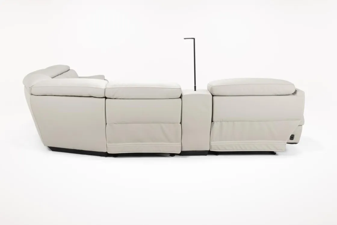 Mor Furniture Imperial 6 Piece 2 Power Sectional W/ 2 Power Armless Recliner In Blanca Light Gray Leather