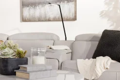 Mor Furniture Imperial 6 Piece 2 Power Sectional W/ 2 Power Armless Recliner In Blanca Light Gray Leather