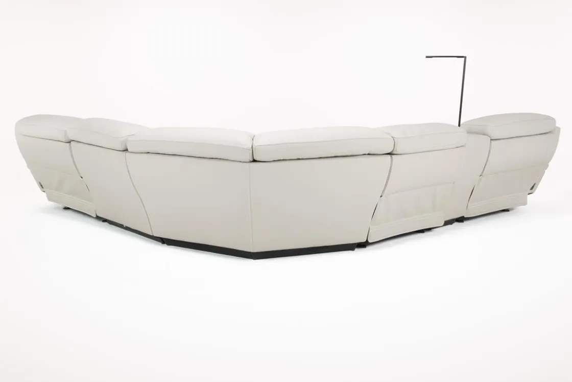 Mor Furniture Imperial 6 Piece 2 Power Sectional W/ 2 Power Armless Recliner In Blanca Light Gray Leather