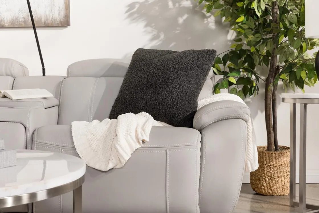 Mor Furniture Imperial 6 Piece 2 Power Sectional W/ 2 Power Armless Recliner In Blanca Light Gray Leather