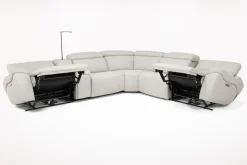 Mor Furniture Imperial 6 Piece 2 Power Sectional In Blanca Light Gray Leather