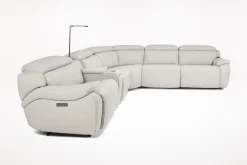 Mor Furniture Imperial 6 Piece 2 Power Sectional In Blanca Light Gray Leather
