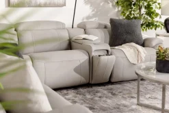 Mor Furniture Imperial 6 Piece 2 Power Sectional In Blanca Light Gray Leather