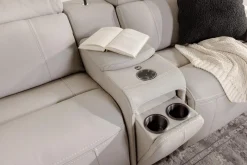 Mor Furniture Imperial 6 Piece 2 Power Sectional In Blanca Light Gray Leather
