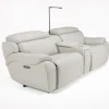 Mor Furniture Imperial 2 Power Console Loveseat In Blanca Light Gray Leather