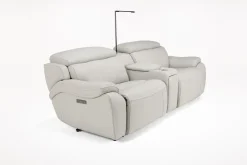 Mor Furniture Imperial 2 Power Console Loveseat In Blanca Light Gray Leather
