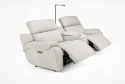 Mor Furniture Imperial 2 Power Console Loveseat In Blanca Light Gray Leather
