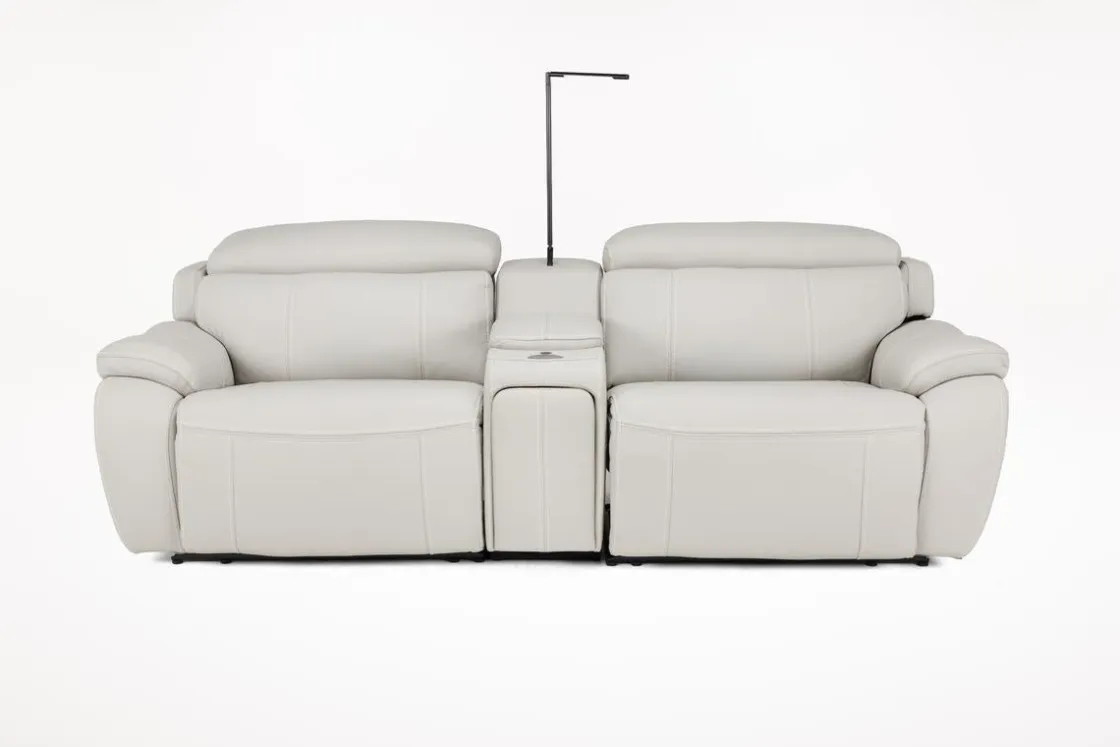 Mor Furniture Imperial 2 Power Console Loveseat In Blanca Light Gray Leather
