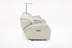 Mor Furniture Imperial 2 Power Console Loveseat In Blanca Light Gray Leather