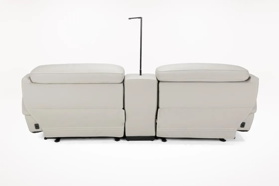 Mor Furniture Imperial 2 Power Console Loveseat In Blanca Light Gray Leather