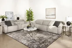 Mor Furniture Imperial 2 Power Console Loveseat In Blanca Light Gray Leather