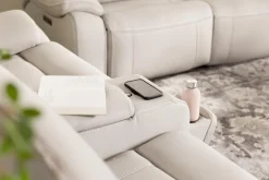Mor Furniture Imperial 2 Power Console Loveseat In Blanca Light Gray Leather