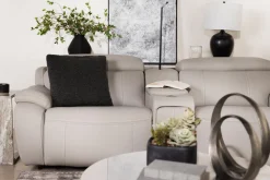 Mor Furniture Imperial 2 Power Console Loveseat In Blanca Light Gray Leather