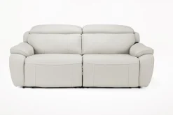 Mor Furniture Imperial 2 Power Loveseat In Blanca Light Gray Leather