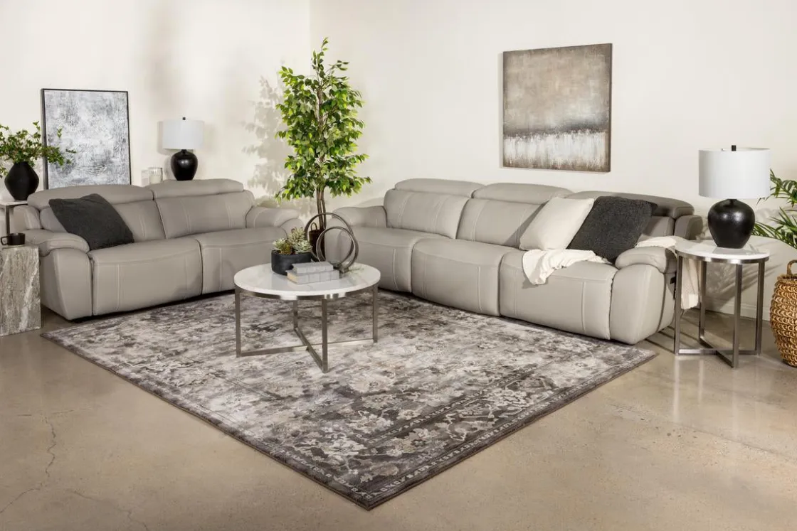 Mor Furniture Imperial 2 Power Sofa & Loveseat In Blanca Light Gray Leather