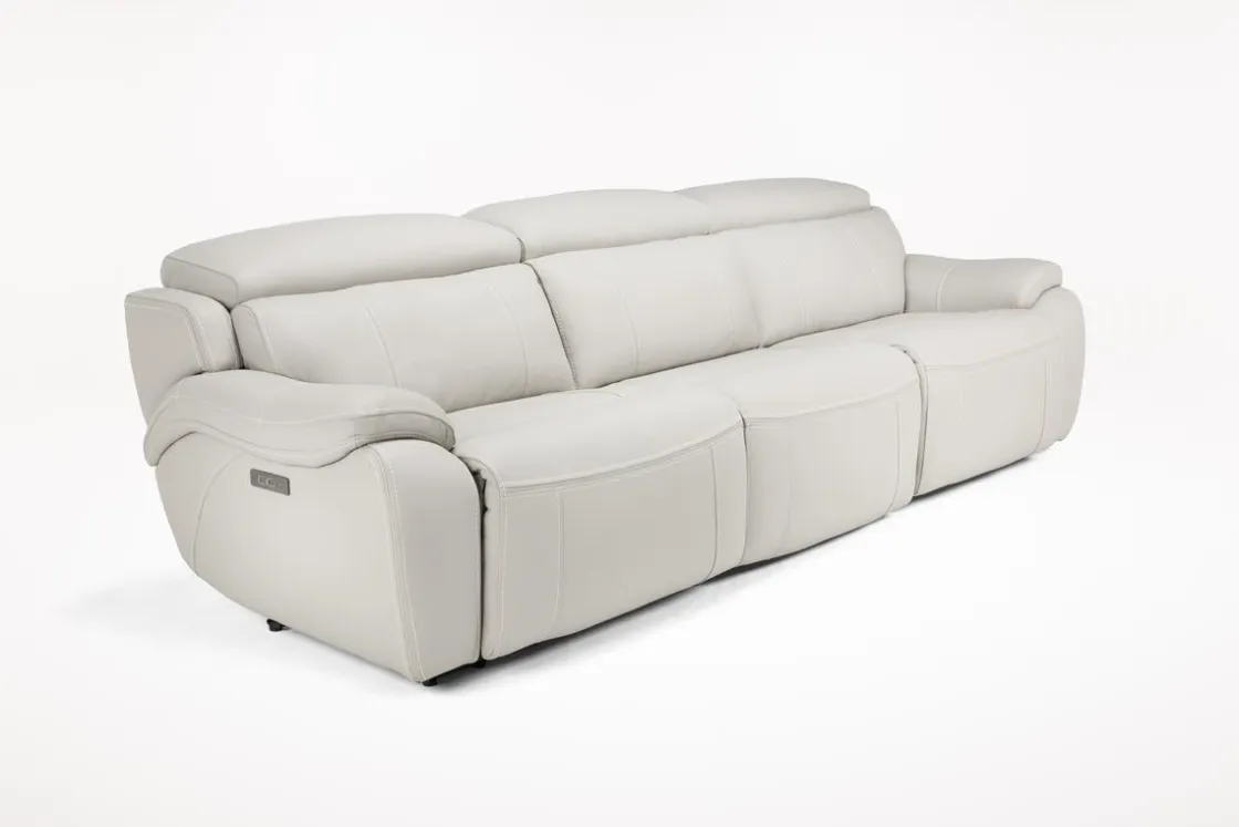 Mor Furniture Imperial 2 Power Sofa & Loveseat In Blanca Light Gray Leather