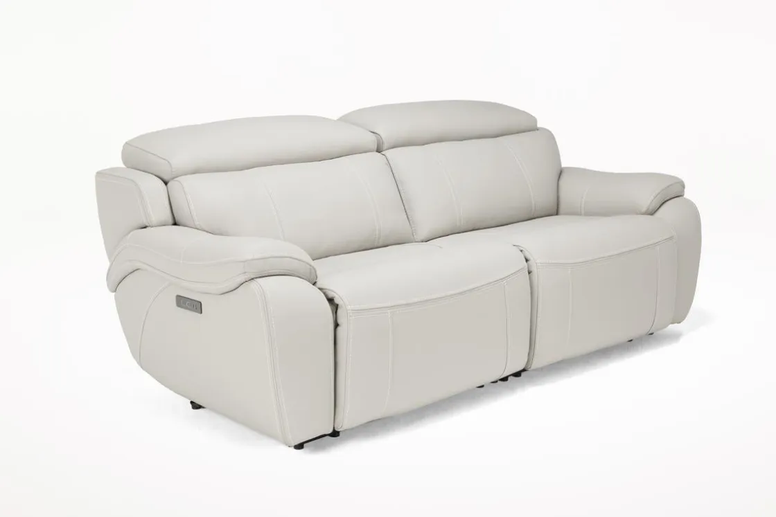 Mor Furniture Imperial 2 Power Sofa & Loveseat In Blanca Light Gray Leather