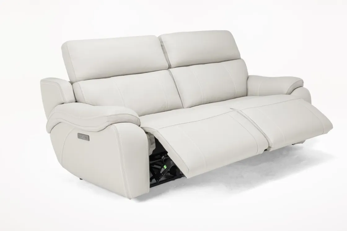Mor Furniture Imperial 2 Power Sofa & Loveseat In Blanca Light Gray Leather